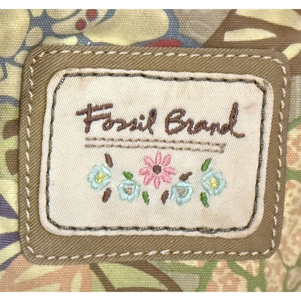 Fossil Key-Per Floral Hobo Tote Bag Canvas & Leather Trim Shoulder Purse